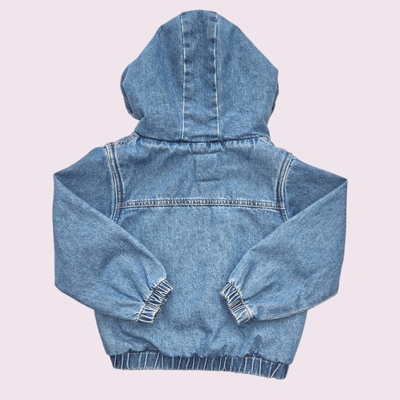 Cotton-On Kids Blue Jean Jacket Size 5-6 Sherpa with Hood - Picture 3 of 3